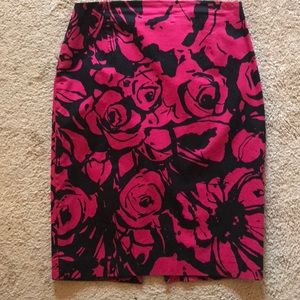 Pink/black floral high waisted pencil skirt